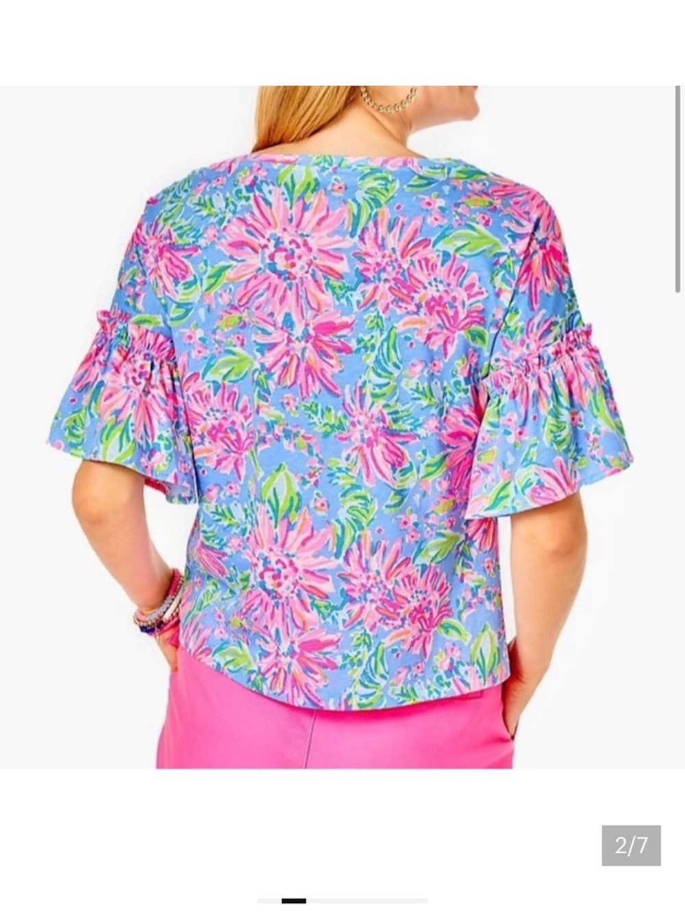 Lilly Pulitzer XL Ziva Top ruffle sleeve Sunrise Bay blue peri - Picture 2 of 6